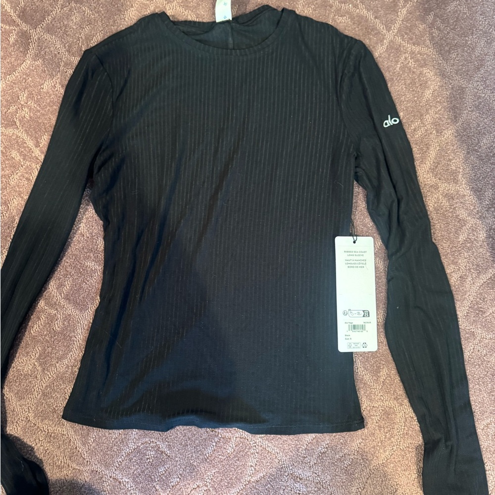 ALO Yoga Black Ribbed Long Sleeve Top